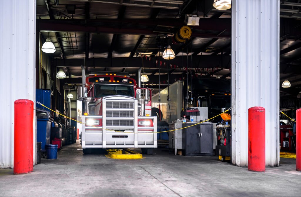 Truck getting repair in shop